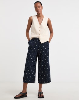 Pure Cotton Textured Cropped Wide Leg Culottes