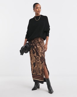 Animal Pull On Column Midi Skirt