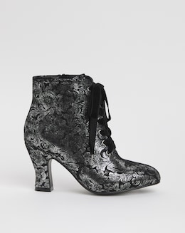 Joe Browns Black Velvet Printed Lace Up Bootie -Extra Wide Fit (EEE)