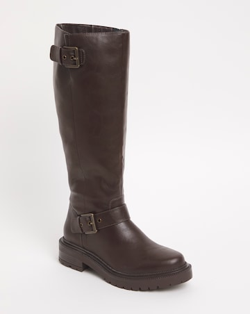 Eden Buckle Detail Knee High Boots Wide E Fit Super Curvy Calf