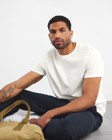 Textured Crew Neck T-Shirt- Ecru