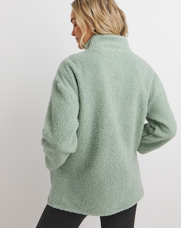 Sage Green Borg Longline Quarter Zip Jacket