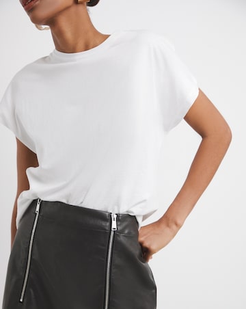 Distressed Leather Look Column Midi Skirt