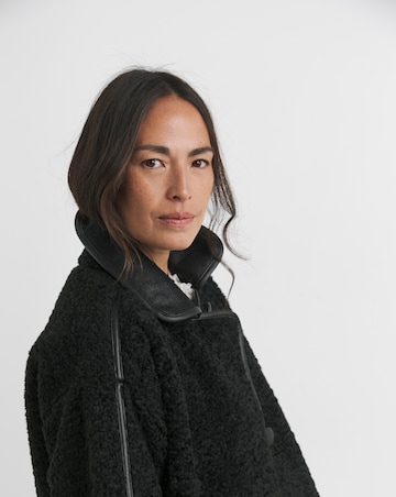 Black Longline Teddy Contrast Coat