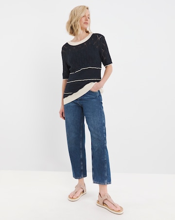 Contrast Trim Crochet Short Sleeve Jumper