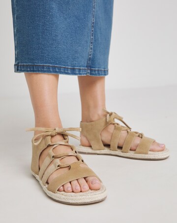Simply Be Serenity Suede Lace Up Flat Espadrille Sandals - Extra Wide Fit (EEE)