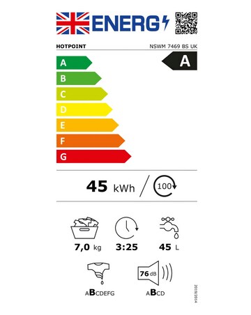 Hotpoint NSWM7469BSUK, 7kg, 1400rpm Washing Machine - Black + Installation
