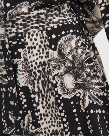 Border Print Linen Mix Midi Wrap Skirt