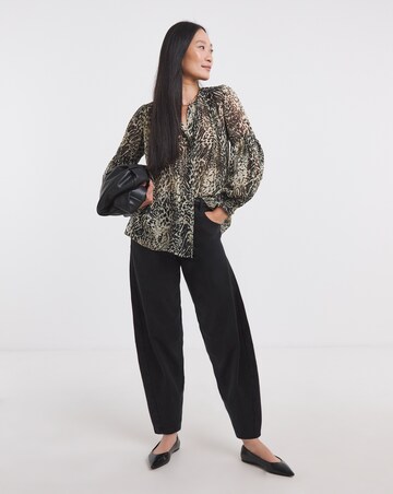 Georgette Collarless Blouson Sleeve Blouse