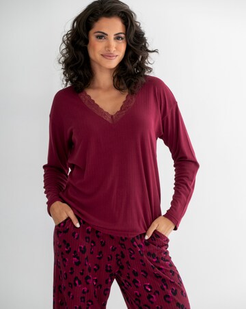 Pour Moi Rib Lace Trim V Neck Lounge Pyjama Set