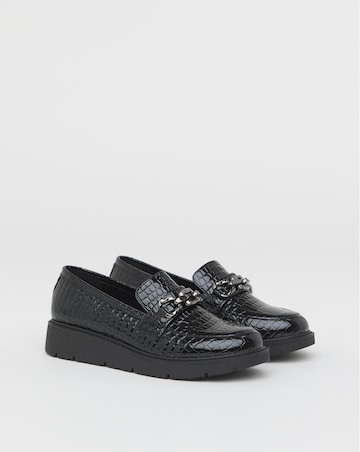 Heavenly Soles Paphos Low Wedge Loafers With Chain Trim - Wide Fit (E)