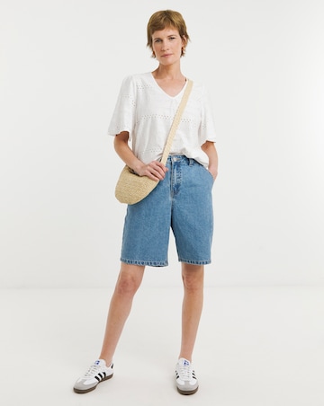 Pure Cotton White V Neck Brioderie Angel Sleeve Top