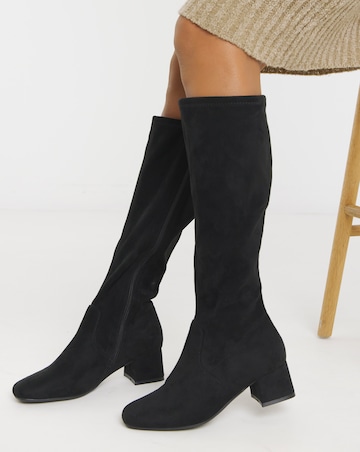 Claudia Low Block Heel Knee High Boots - Wide Fit (E) & Standard/Curvy Calf
