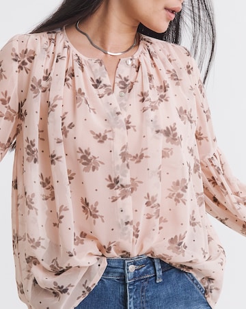 Georgette Collarless Blouson Sleeve Blouse