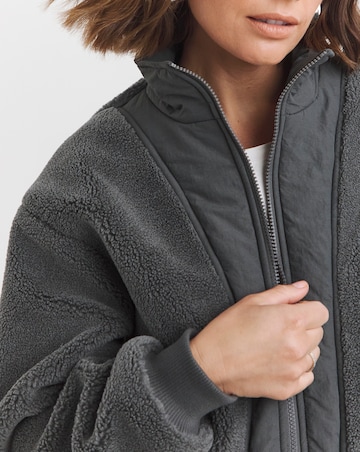 Charcoal Funnel Neck Lined Longline Borg Jacket