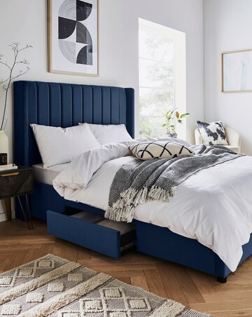 Eloise Winged Velvet Storage Bed with 3 Layer Memory Foam Hybrid Mattress
