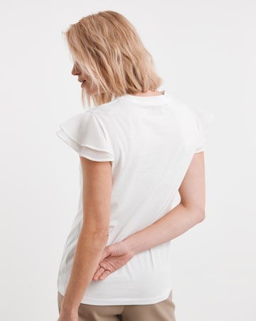 Pure Cotton White Crew Neck Chiffon Sleeve Top