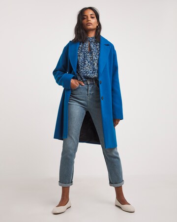 Blue Print Sheer Shirred Yoke Blouse With Shirred Cuffs