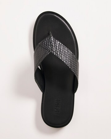 Black Embossed Leather Toe Post Wide