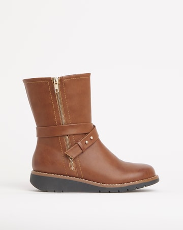 Heavenly Soles Billie Low Wedge Buckle Strap Boot - Extra Wide Fit (EEE)