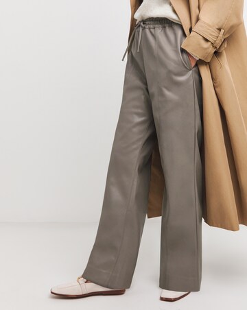 Grey PU Leather Look Drawstring Wide Leg Trouser