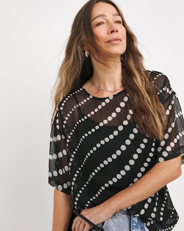 Chiffon Printed Boxy Short Sleeve Top - Black Spot