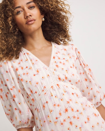 Crinkle Tea Dress With Crochet Trim