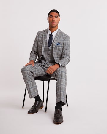 Grey Check Regular Fit Suit Trouser