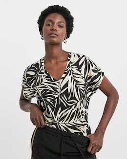 Pure Cotton Palm Print V-Neck Short Sleeve T-Shirt
