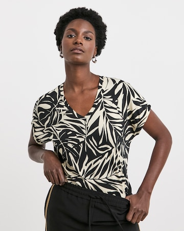Pure Cotton Palm Print V-Neck Short Sleeve T-Shirt