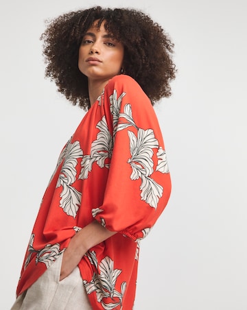 Red Floral Three Quarter Blousin Sleeve Jersey Top