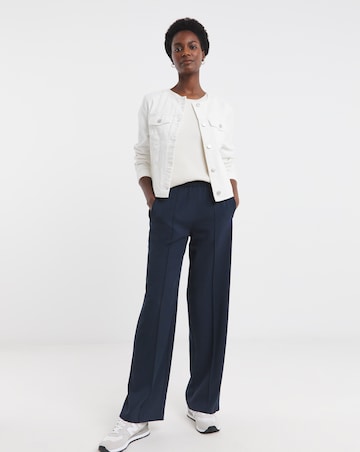 Pure Cotton White Collarless Denim Jacket