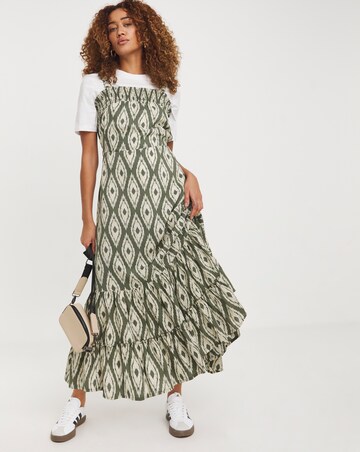 Printed Tie Waist Apron Dress