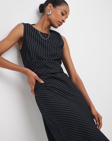 Pinstripe Ruched Detail Midi Shift Dress