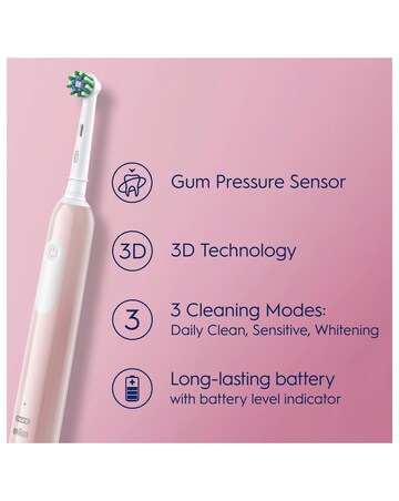 Oral-B Pro 1 3D White Pink Electric Toothbrush with Travel Case