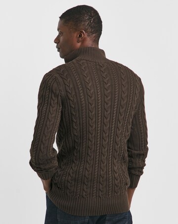 Brown Cable Knit 1/4 Zip Jumper