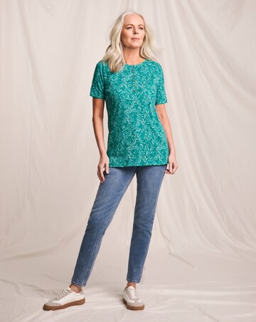 Julipa Printed Pure Cotton Ribbed Henley Top