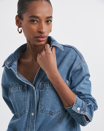 Pure Cotton Mid Blue Denim Shacket