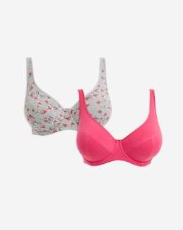 Slimma 2 Pack Cotton Wired Full Cup Bras B-G -Grey Floral/Pink