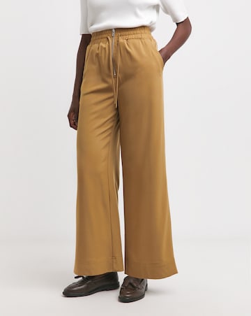 Pull On Wide Leg Zip Detail Trousers