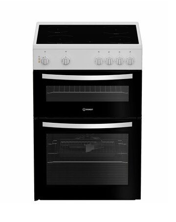 Indesit IDE6VMW 60cm Electric Double Cooker with Ceramic Hob - White