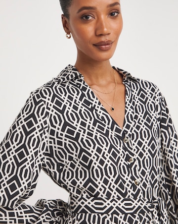 Long Sleeve Belted Swing Shirt Dress