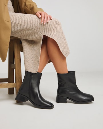Heavenly Soles Brianna Low Block Heel Square Toe Leather Boots - Wide Fit (E)