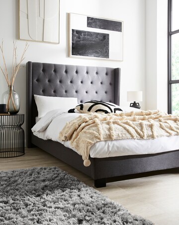 Allegra Winged Fabric Bed with 3 Layer Memory Foam Hybrid Mattress