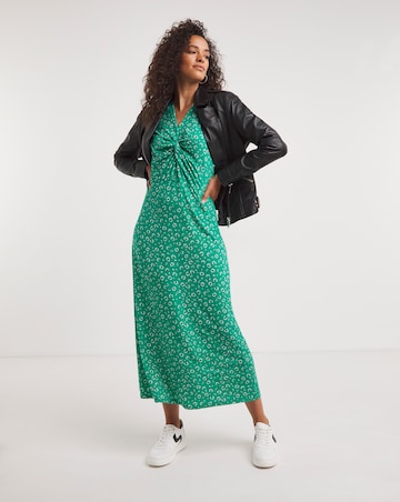 Jersey Twist Knot V-Neck Midi Tea Dress