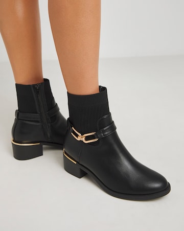 Heavenly Soles Shiloh Block Heel Ankle Boots With Ankle Trim Extra Wide EEE Fit
