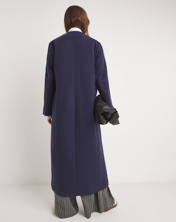 Navy Collarless Longline Coat