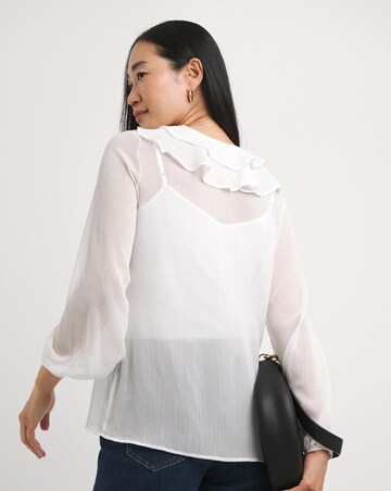Womens Chiffon Frill Neck Long Sleeve Blouse - Ivory