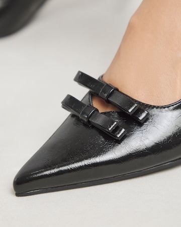 Heavenly Soles Elm Kitten Heel Slingback Shoes With Bow - Extra Wide Fit (EEE)