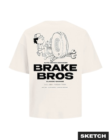 Jack & Jones Brake Bros Back Graphic T-Shirt - Cream